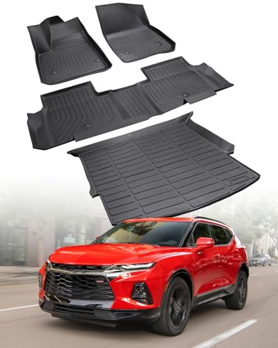 All Weather Floor Mats Cargo Liner for Chevrolet Chevy Blazer 2025 2024-2019 (Gas Only) Waterproof Nonslip Rubber for Base/L/LS/LT/Premier/RS Accessories 2023 2022 2021 2020 Car Rug Cover Protector